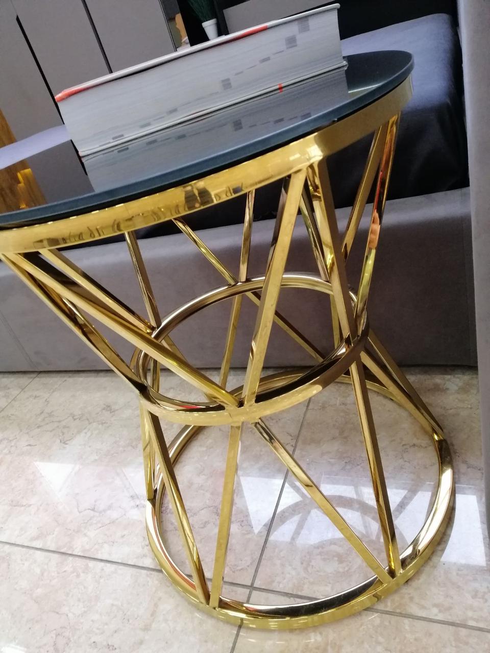 Круглый журнальный стол CН-1 золото с черным стеклом - фото 3 - id-p1217626186