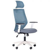 Кресло офисное Lead White HR Synchro сиденье ткань Нест-01 черная, спинка Сетка HY-100 черная (AMF-ТМ) сидіння тканина Нест-08 сіра, спинка Сітка SL-18 аквамарин