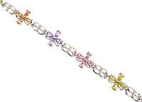 Браслет СМ Родий "Цветные кристальные четырехлистники" размер 21,5см х 6-11мм
