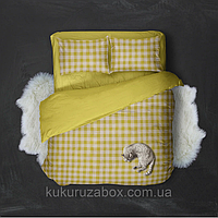 Полуторный комплект (Ранфорс) | Комплект постельного белья желтый в клетку "Желтая клетка"