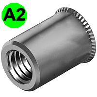 Заклепка резьбовая с уменьшенной потайной головкой без насечки WS 9314, нержавеющая сталь A2, М4 X 10