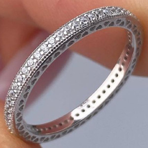 Срібне кільце родоване з фіанітами по колу з сердечками РН-456, фото 1