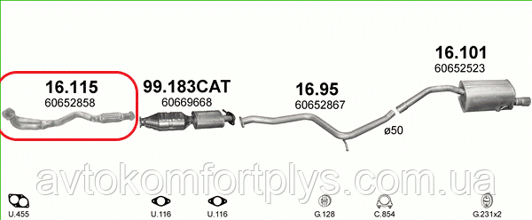 Приймальна труба з гофрою Alfa Romeo 156 1.8 Twin Spark 16V 1997 - 2000 рр.