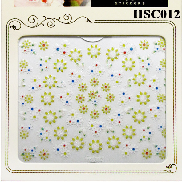 Наклейки для Нігтів Самоклеючі 3D Nail Sticrer HSC012, Квіти Жовті, Білі, Кольорові Серединки, Манікюр Нігті