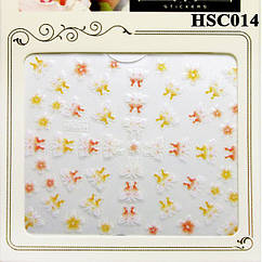 3D Самоклеючі Наклейки для Нігтів Nail Sticrer HSC014 Метелики Білі і Жовті, Для Декору і Дизайну Нігтів