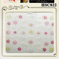 3D Наклейки для Ногтей Слайдер Дизайн HSC022 Цветы Белые, Розовые, Зеленые, Декор Ногтей, Маникюр