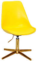 Стілець Albert GD-Modern Base жовтий 1006 шкірозамінник, на золотій опорі на стопках із регулюванням висоти, фото 2