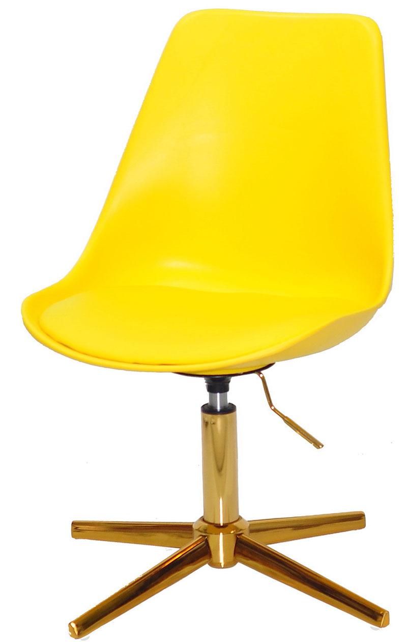 Стілець Albert GD-Modern Base жовтий 1006 шкірозамінник, на золотій опорі на стопках із регулюванням висоти, фото 1