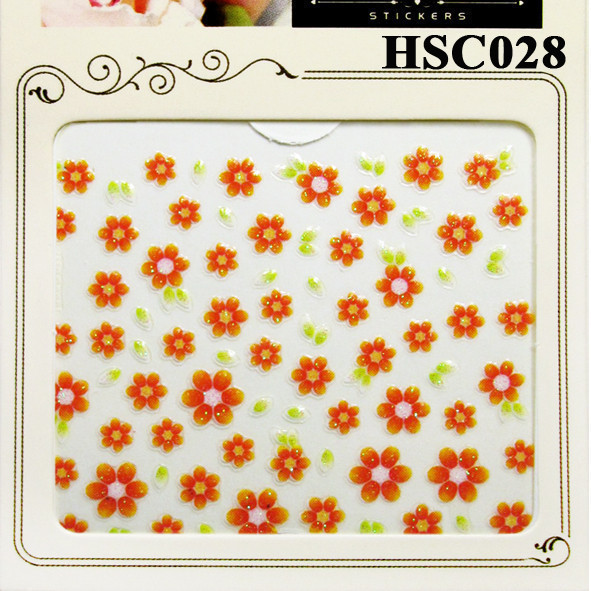 3D Наклейки для Нігтів Самоклеючі HSC028 Червоні Квіти з Зеленим Листям, Для Декору і Дизайну Нігтів