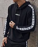 Кофта мужская Adidas lampas спортивная весенняя осенняя летняя с капюшоном Худи с лампасами Адидас черная