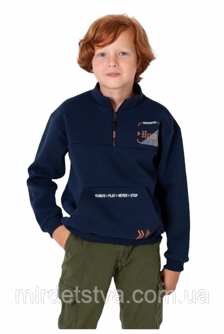 Дитячий теплий світшот на флісі для хлопчика Mevis синій, фото 1