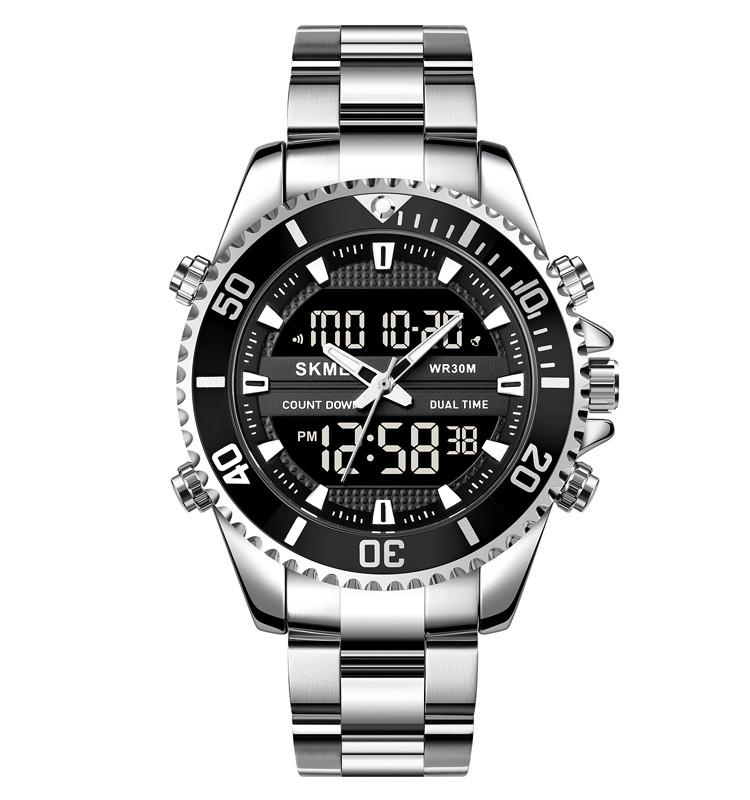 Годинники чоловічі Skmei 1850 сріблясті з чорним циферблатом на сталевому браслеті