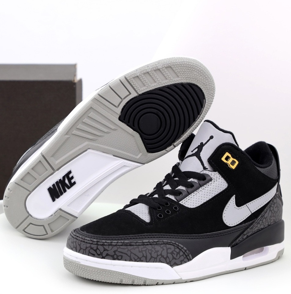 Кросівки чоловічі Nike Air Jordan 4 Retro демісезонні весна-осінь шкіряні сірі з чорним. Живе фото, фото 1