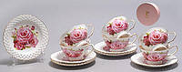 Чайный фарфоровый набор на 6 персон (12 предметов) Китайская роза, 220 мл