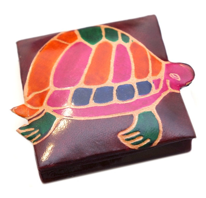 Гаманець шкіряний на кнопці ZOO Черепаха Бордовий