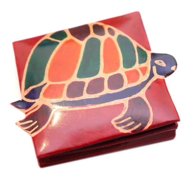 Гаманець шкіряний на кнопці ZOO Черепаха Червоний