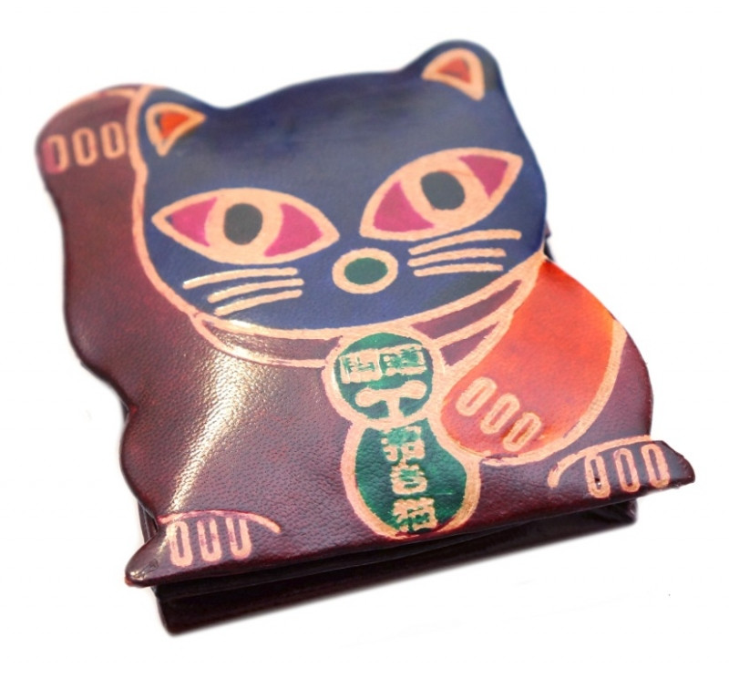 Гаманець шкіряний на кнопці ZOO Манекі Неко Бордовий