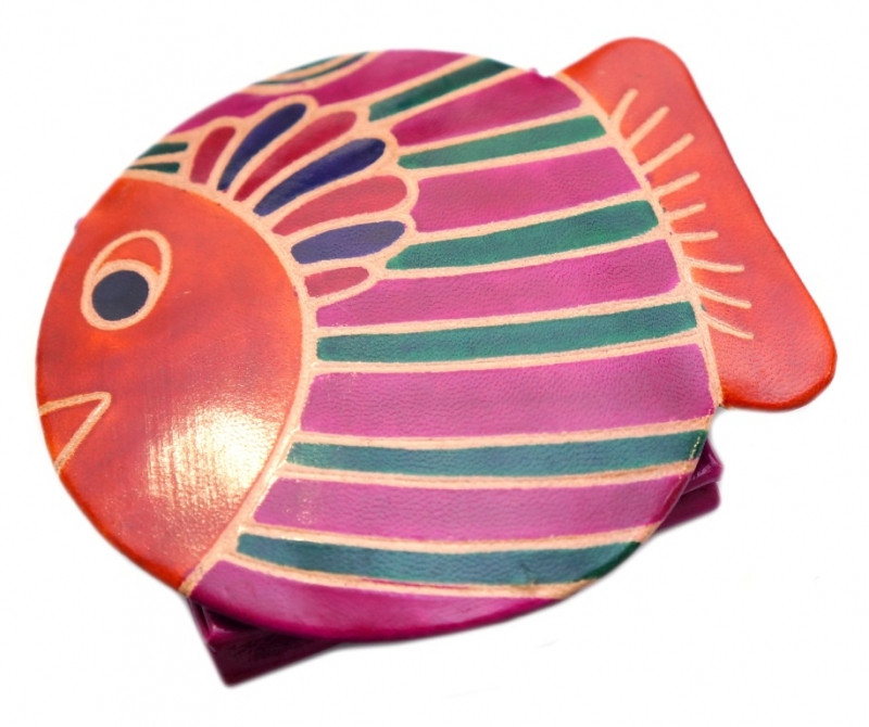 Гаманець шкіряний на кнопці ZOO Рибка Малиновий