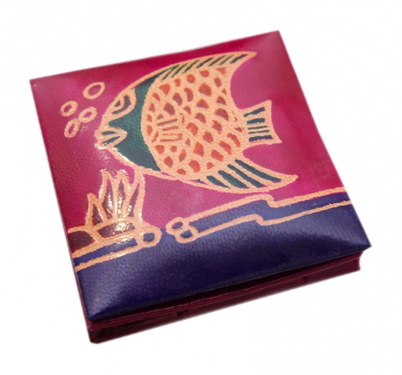 Гаманець шкіряний на кнопці Рибка Малиновий