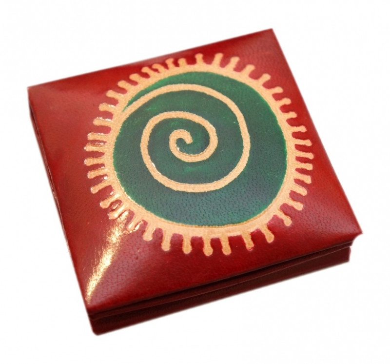 Гаманець шкіряний на кнопці Сонце Червоний