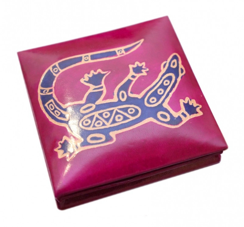 Гаманець шкіряний на кнопці Ящірка Малиновий