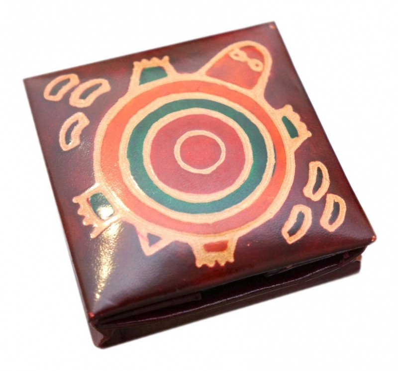 Гаманець шкіряний на кнопку Черепаха Бордовий