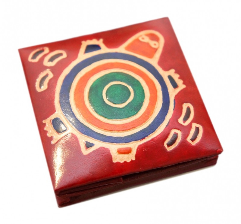 Гаманець шкіряний на кнопці Черепаха Червоний