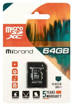Карта пам`яті 64Gb Micro-SDXC(UHS-1) Mibrand (adapter) class10 №0145