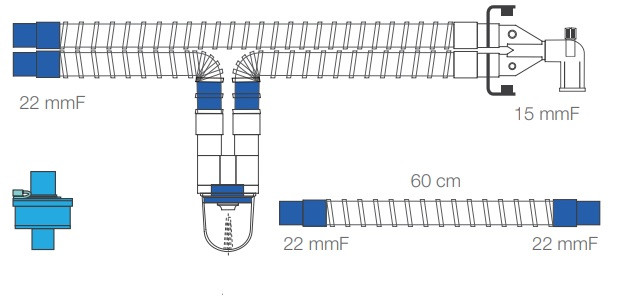 Дихальний контур педіатричний, з вологозбирачем, кутовим з'єднувачем luer, конектор 22/15 мм