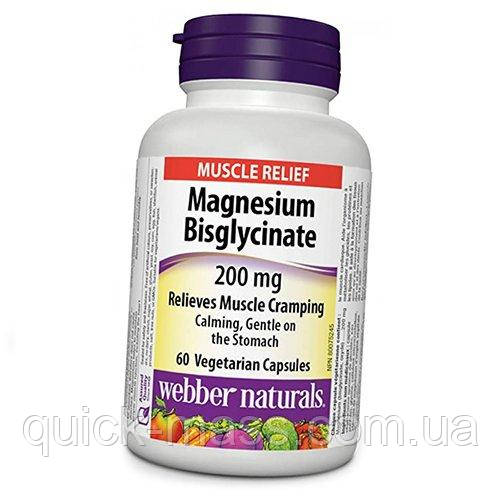 Магній Бісгліцинат, Magnesium Bisglycinate 200 mg, Webber Naturals 60 caps, фото 1