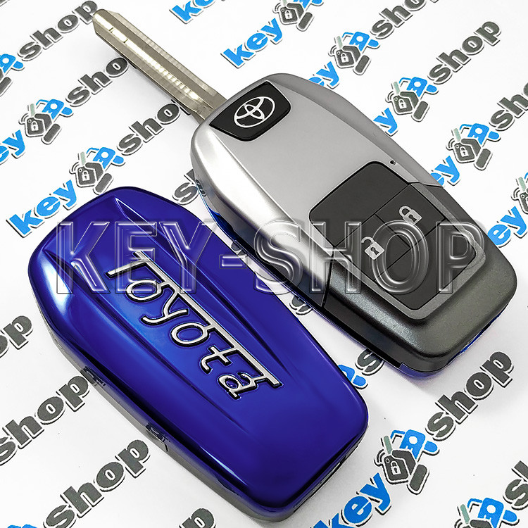 Корпус выкидного автоключа для Toyota (Тойота) 2 кнопки, под переделку, лезвие TOY43 (под переделку) синий - фото 3 - id-p1563528472