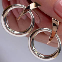 Срібні сережки-підвіски з золотими накладками без каменів РН-467