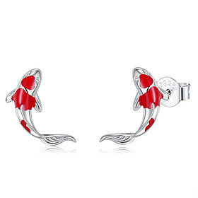 Срібні сережки рибки Koi, камені циркон.