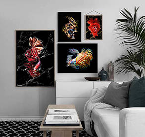 Картина Betta fish, 21х30 см, півник довгохвостий червоний., фото 3