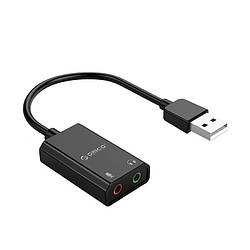 Звукова карта ORICO USB 2.0 зовнішня стерео з гарнітурою і  мікрофонним портом 10 см Black (ORICO-SKT2-BK-BP)