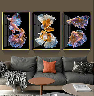 Картина Betta fish, 40х60 см, півник слоноухий золотисто-білий., фото 3