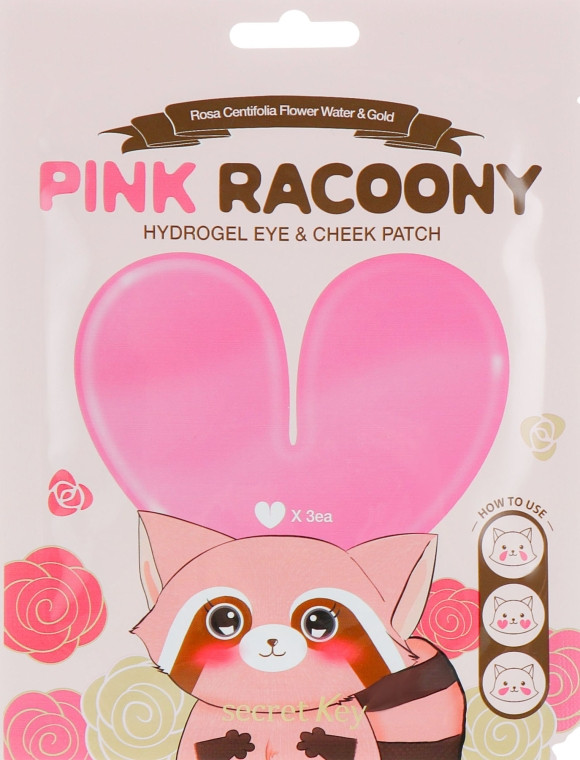Патчі під очі та для вилиць Secret Key Pink Racoony Hydro Gel Eye and Cheek Patch 6 шт (3 пари)
