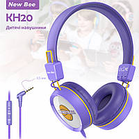 Детские накладные наушники с микрофоном проводная гарнитура New Bee KH20 Purple