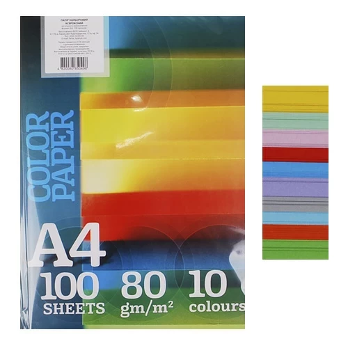 Папір кольоровий Color Paper (10 кол.) А4 , 80г/м2 , 100 арк.ПК-10/100