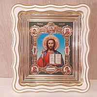 Икона Господь Вседержитель, лик 15х18 см, в белом фигурном деревянном киоте