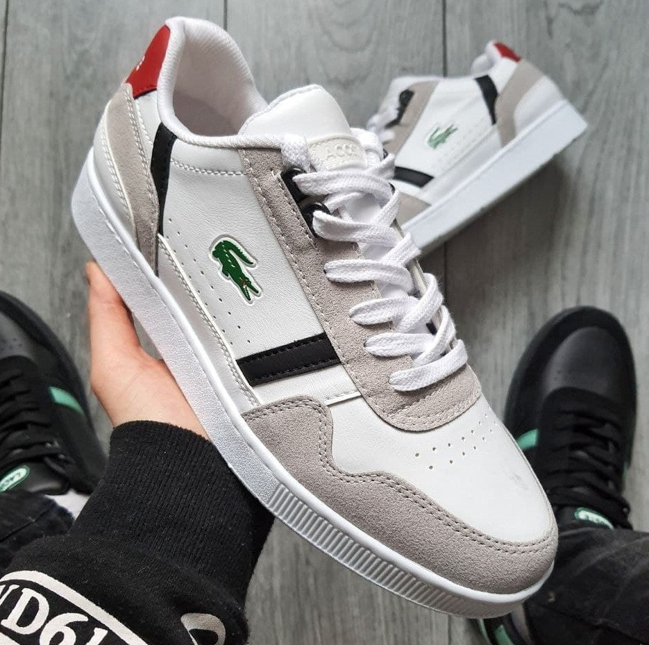 Чоловічі кеди Lacoste кросівки весна-осінь-літо білі з червоним. Живе фото. Туреччина. Топ, фото 1