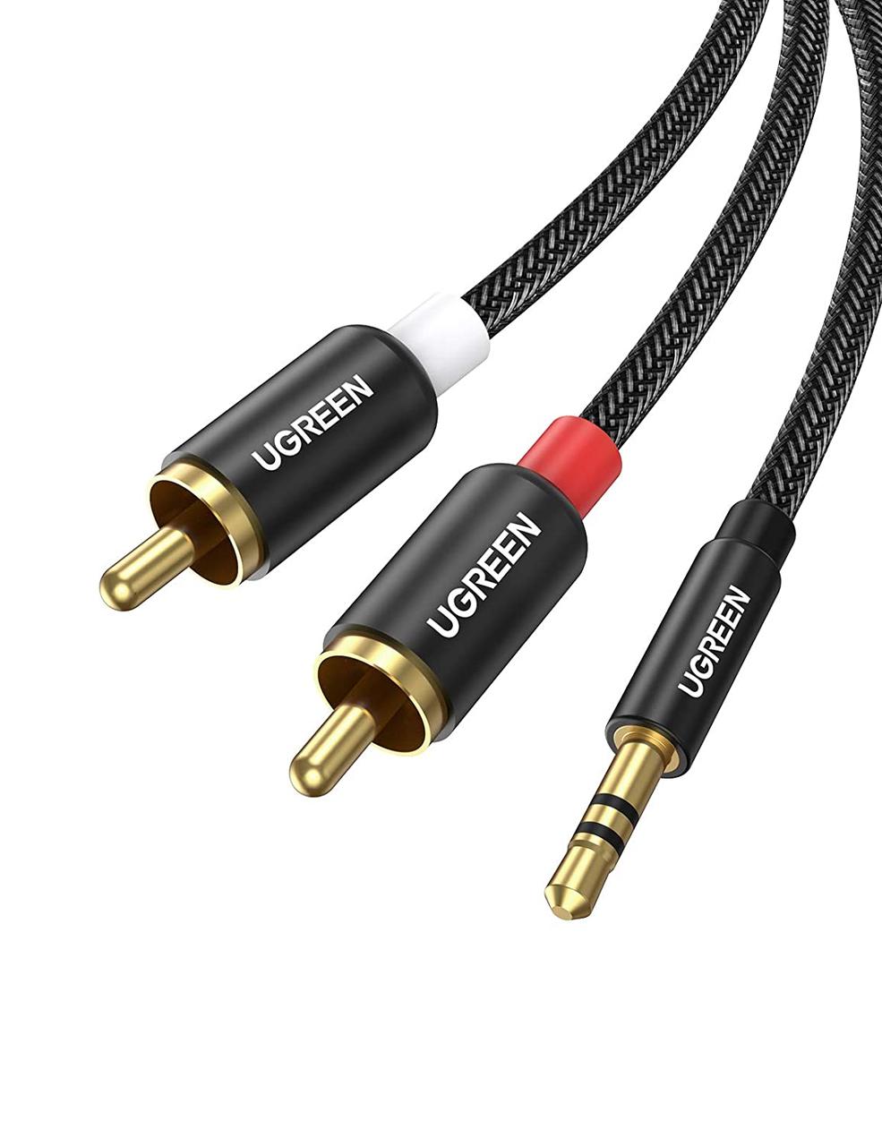 Кабель аудіо Ugreen 3.5 mm to 2RCA Audio Cable стерео Y-розгалужувач 2 м Black (AV116), фото 1