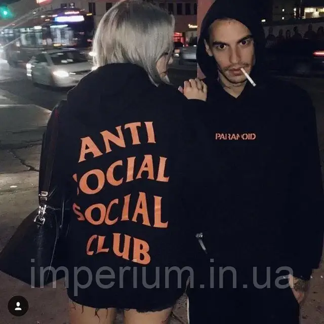 Чорна толстовка з логотипом anti social social club paranoid | худі assc