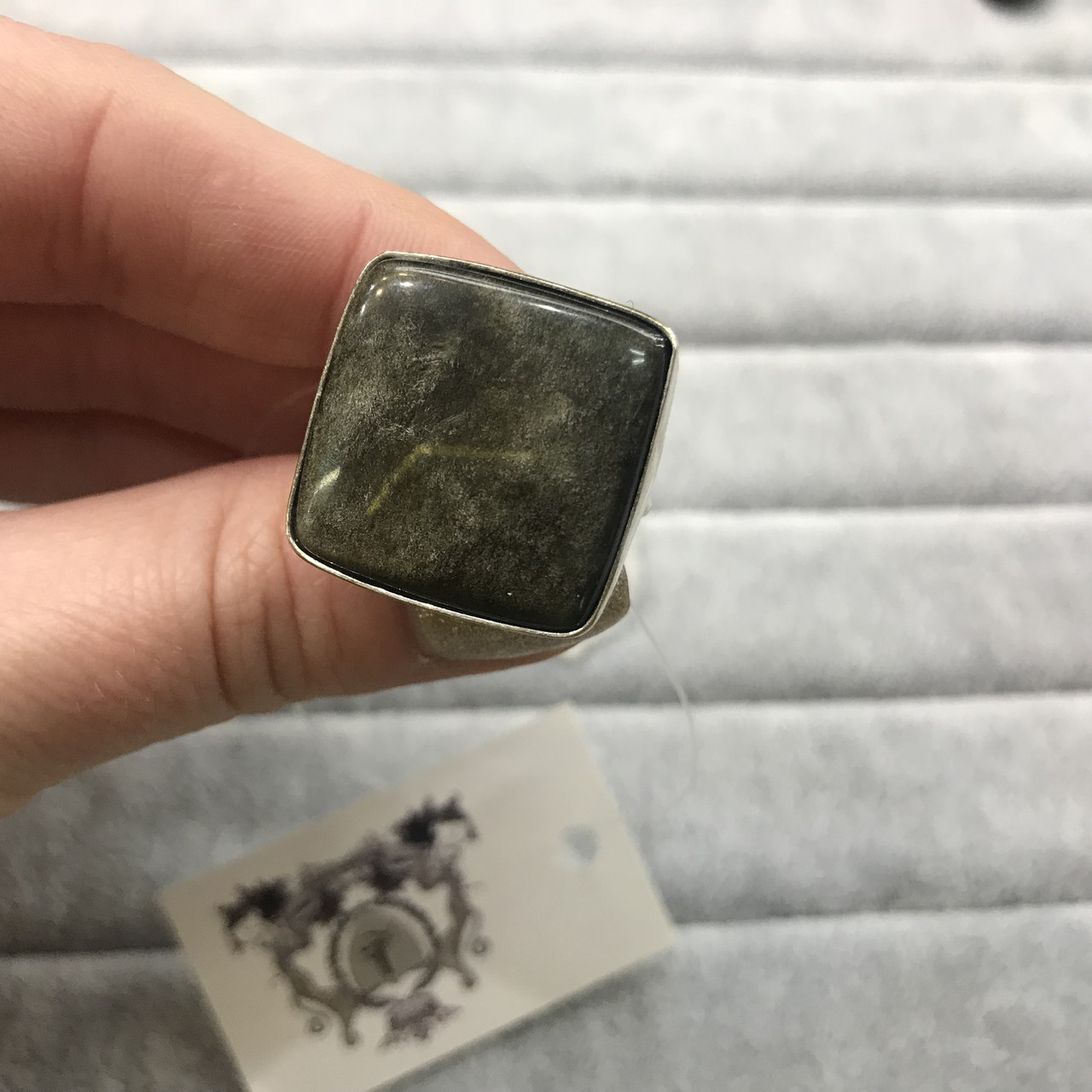 Обсидіан кільце з натуральним каменем обсидіаном в сріблі розмір 18,0 Індія!, фото 1