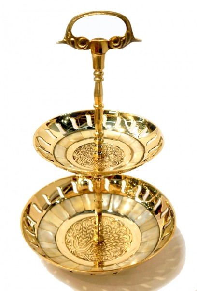 Цукерниця 2 яруси Shell жовтий метал Арт.19030