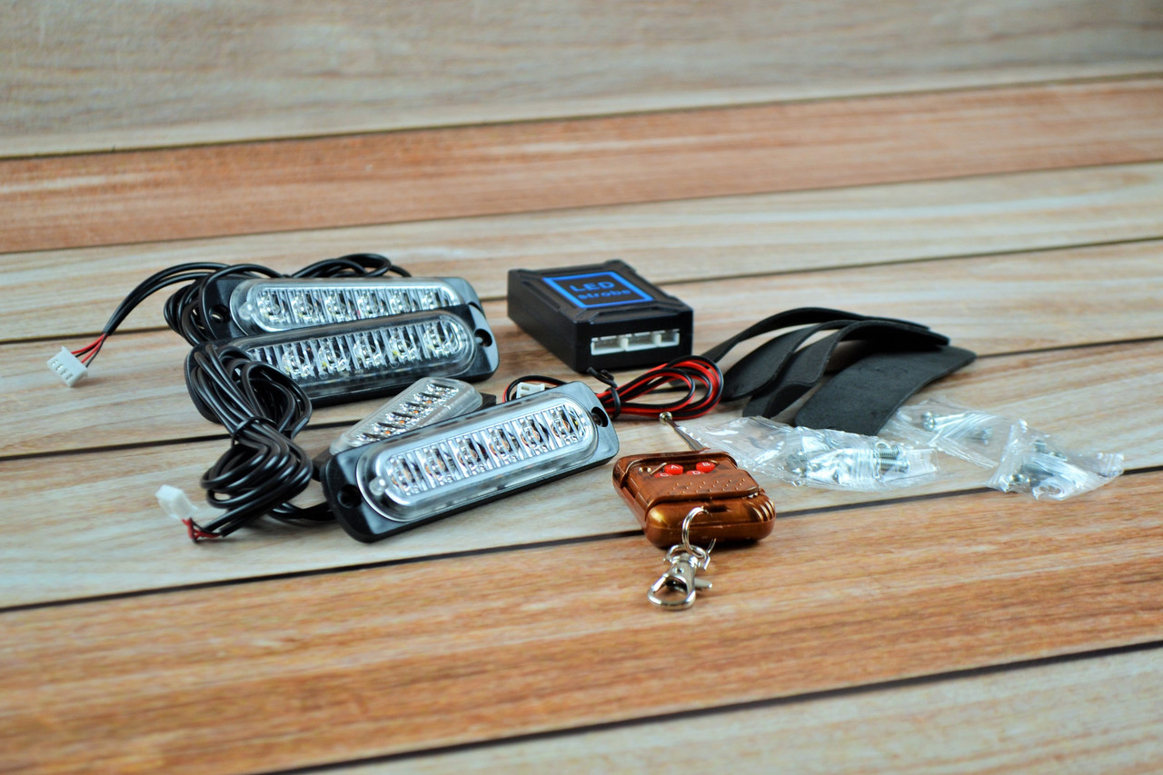 Стробоскоп LED 6 діодів з пультом 4 шт White NEW (Білий стробоскоп), фото 1