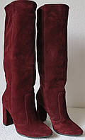Зимові стильні жіночі чоботи Angel кольору марсала єврозима натуральна замша каблук 10 см бордо червоні
