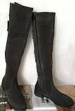 Fabiani style! Жіночі замшеві ботфорти зимові високі чоботи з маленьким каблуком сірі, фото 6