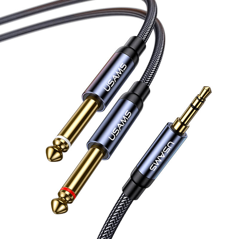 Аудіокабель 3.5mm to Dual 6.35mm 200см USAMS US-SJ540 Aluminum Alloy Audio Cable Чорний