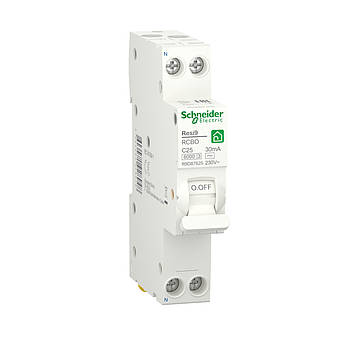 Компактний дифавтомат RESI9 Schneider Electric 25А, 30мA, 1P+N, 6кA, крива С, тип АС